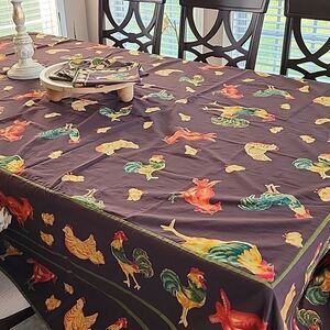 April Cornell Farm House Chicken & Rooster Tablecloth Napkins Chocolate Brown